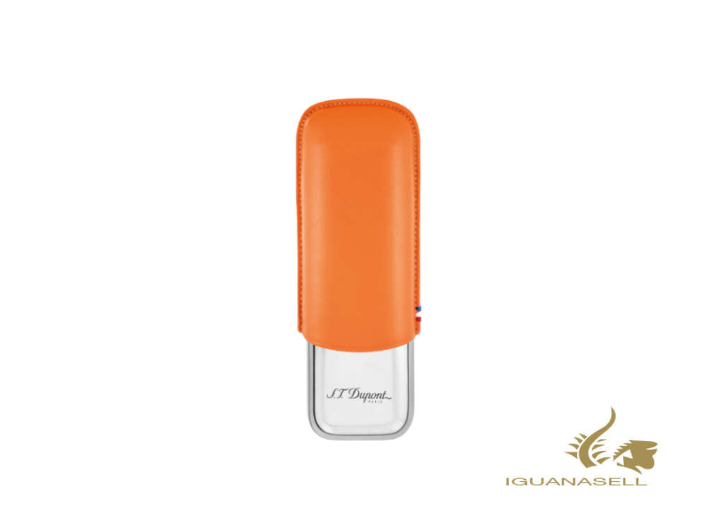 Etui à accessoires ST Dupont, cuir, souple, orange, base en métal, 2 cigares, 183012