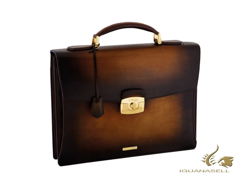 S.T. Dupont Atelier Briefcase, Leather, Gold plated, Tobacco Brown, 191400