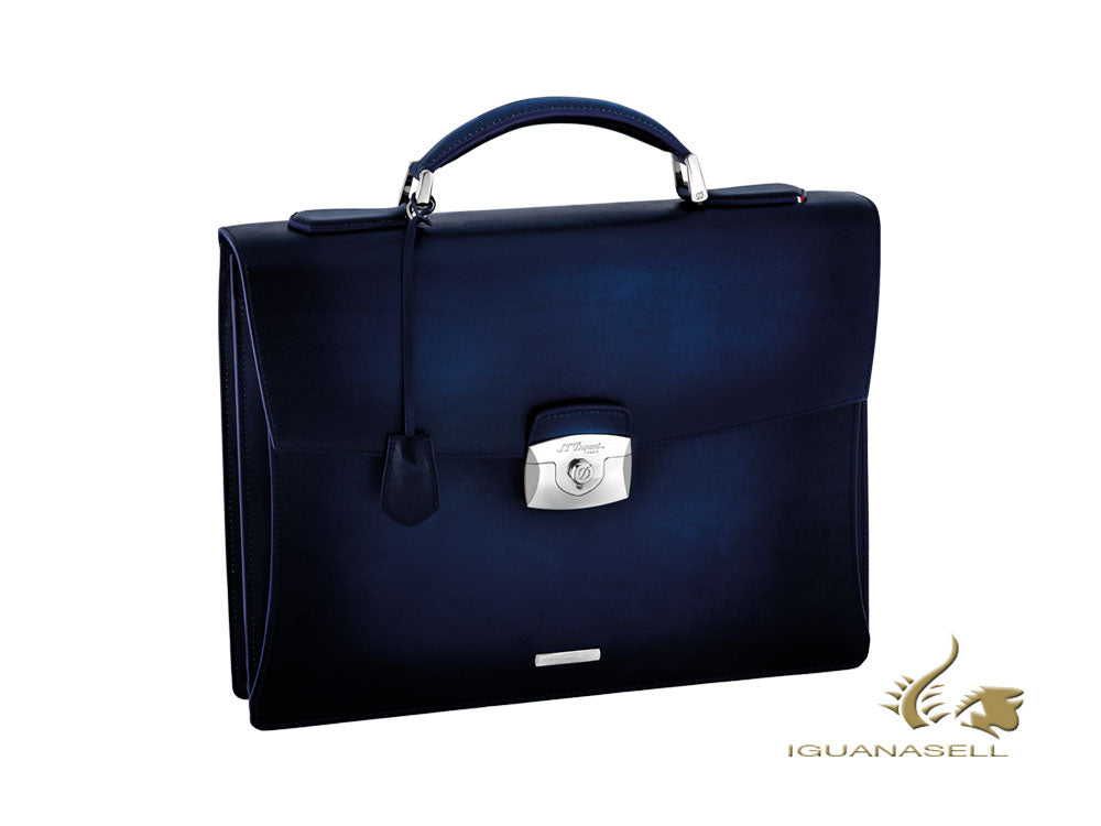 S.T. Dupont Atelier Briefcase, Leather, Palladium, Blue Midnight, 191410