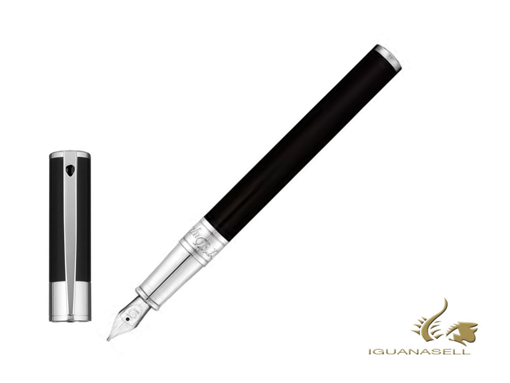 S.T. Dupont D-Initial Fountain Pen, Lacquer, Black, Chrome Trim, 260203