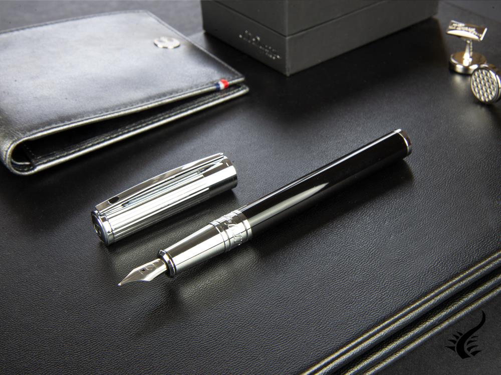 S.T. Dupont D-Initial Fountain Pen, Lacquer, Black, Chrome Trim, 260204