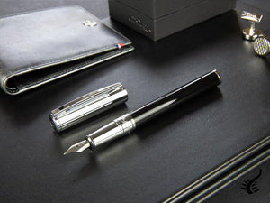 S.T. Dupont D-Initial Fountain Pen, Lacquer, Black, Chrome Trim, 260204