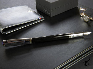 S.T. Dupont D-Initial Fountain Pen, Lacquer, Black, Chrome Trim, 260204