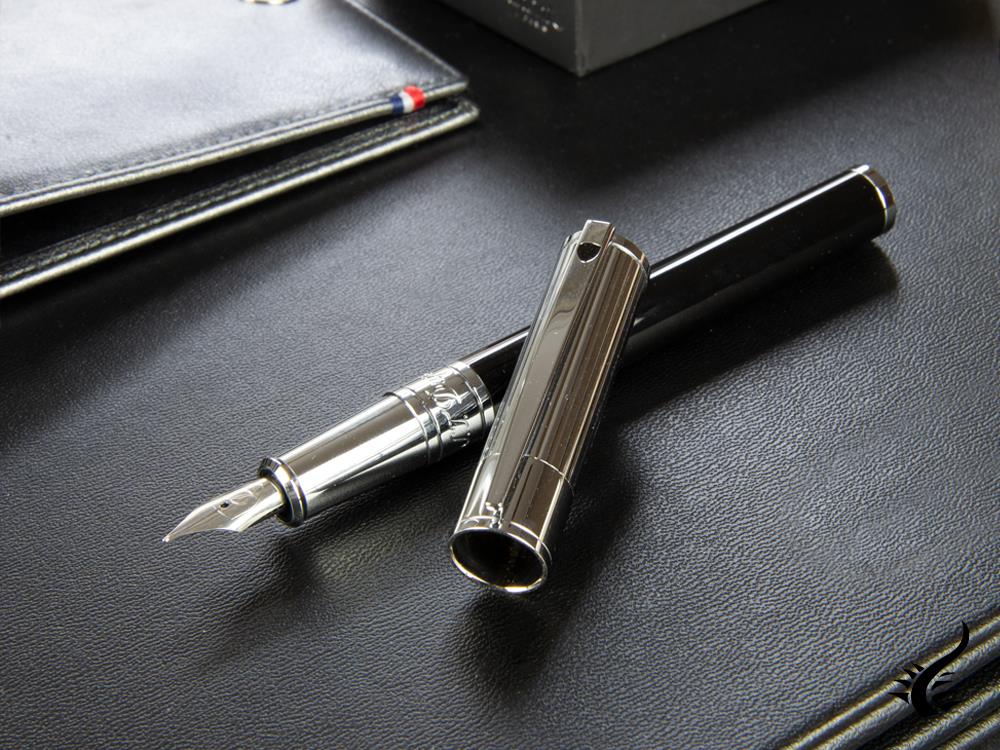 S.T. Dupont D-Initial Fountain Pen, Lacquer, Black, Chrome Trim, 260204