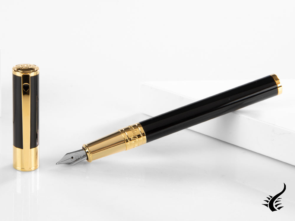 S.T. Dupont D-Initial Fountain Pen, Lacquer, Black, Gold plated, 260205