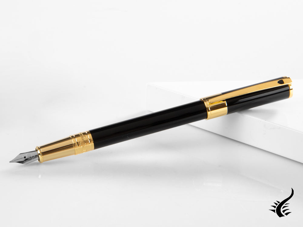 S.T. Dupont D-Initial Fountain Pen, Lacquer, Black, Gold plated, 260205