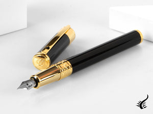 S.T. Dupont D-Initial Fountain Pen, Lacquer, Black, Gold plated, 260205