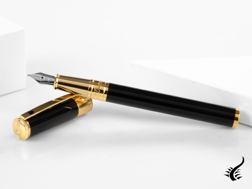 S.T. Dupont D-Initial Fountain Pen, Lacquer, Black, Gold plated, 260205