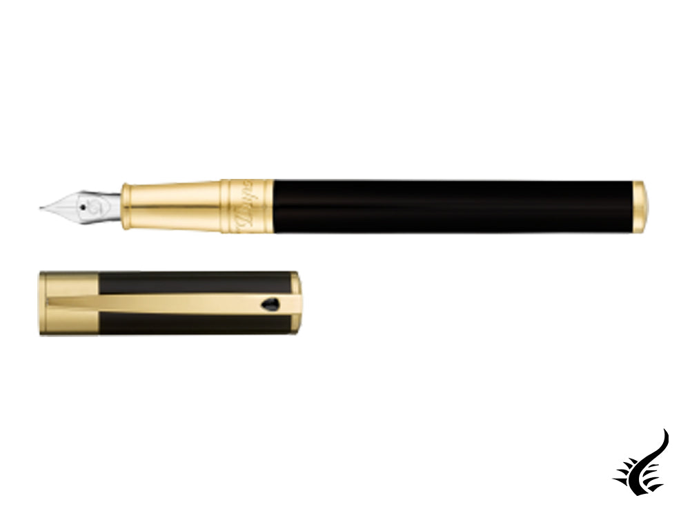 S.T. Dupont D-Initial Fountain Pen, Lacquer, Black, Gold plated, 260205