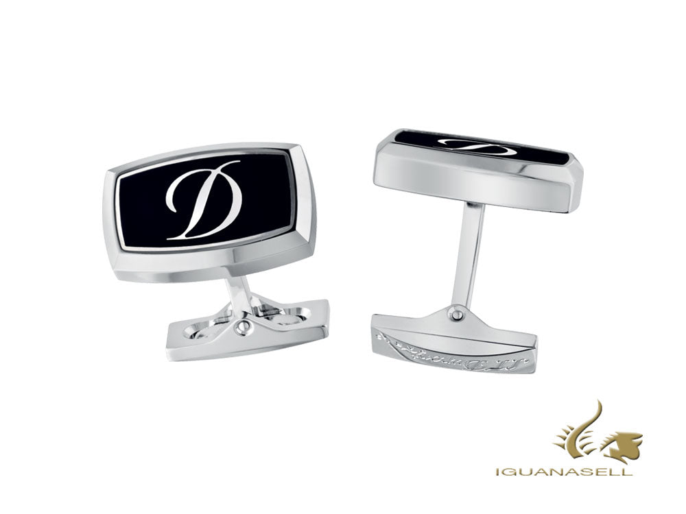 S.T. Dupont Label Cufflinks, Stainless steel, Black lacquer, Palladium, 005570