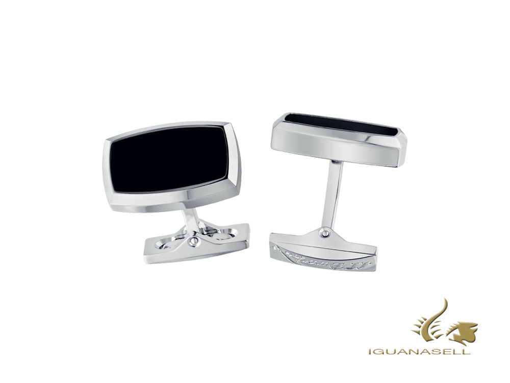 S.T. Dupont Label Cufflinks, Steel, Lacquer, Silver, 005569