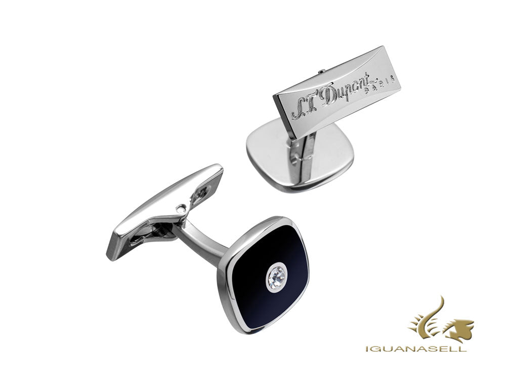 S.T. Dupont Square Cufflinks, Lacquer, Palladium, Diamond, Black, 005593