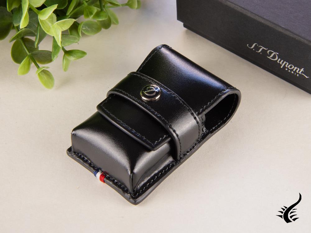 S.T. Dupont Lighter Case, Leather, Soft, Flap tuck, Black, 180024