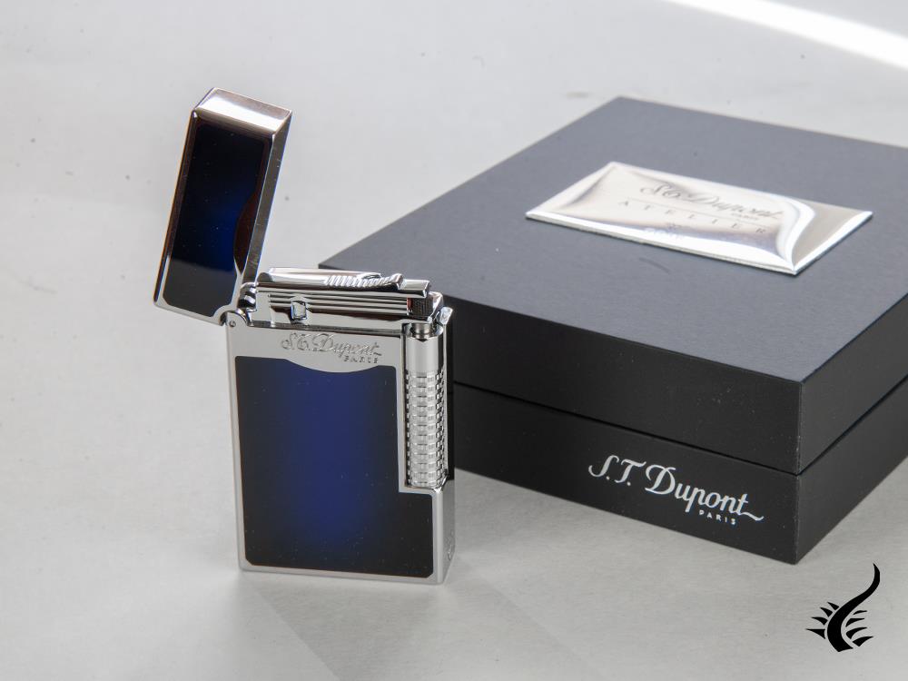 S.T. Dupont Ligne 2 Le Grand Sunburst Lighter, Lacquer, Palladium, Blue, 023013