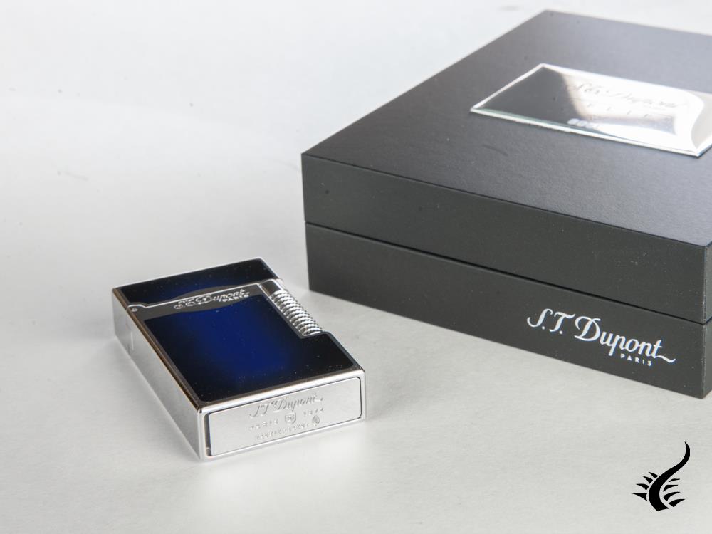 S.T. Dupont Ligne 2 Le Grand Sunburst Lighter, Lacquer, Palladium, Blue, 023013