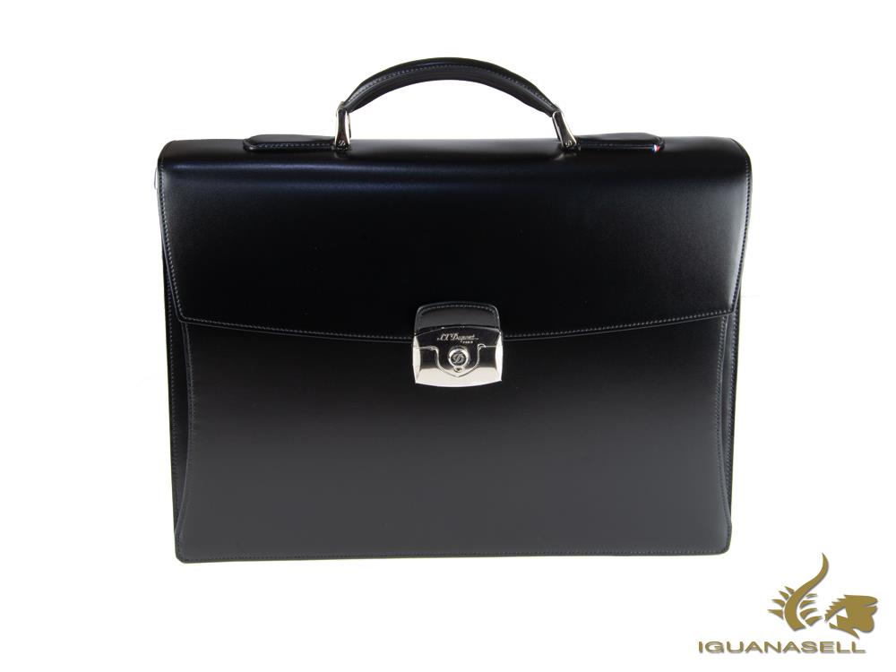 S.T. Dupont Line D Briefcase, Leather, 3 Dividers, Black, Flap-over, 181302