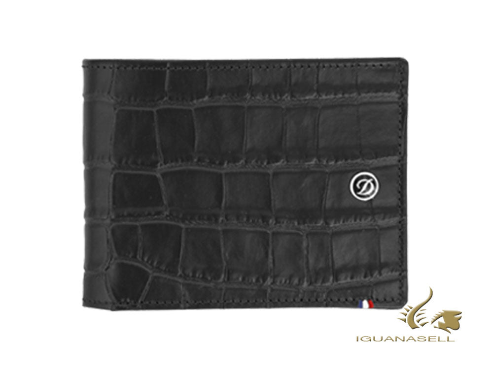 Portefeuille ST Dupont Line D Croco Dandy, noir, cuir, 8 cartes, 180063