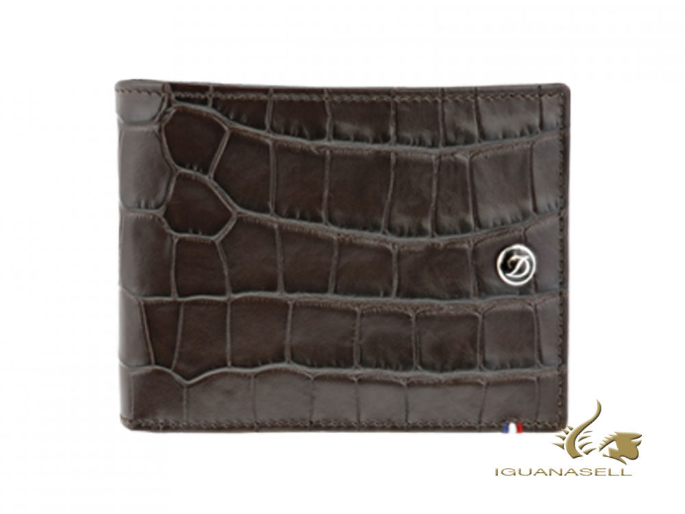 Portefeuille ST Dupont Line D Croco Dandy, marron, cuir, 8 cartes, 180163