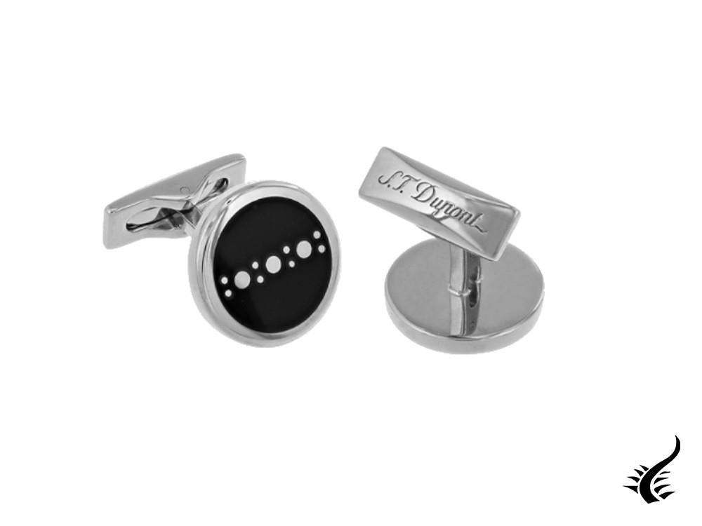 S.T. Dupont Line D Round Derby Cufflinks, Lacquer, Lacquer, Black, 005617