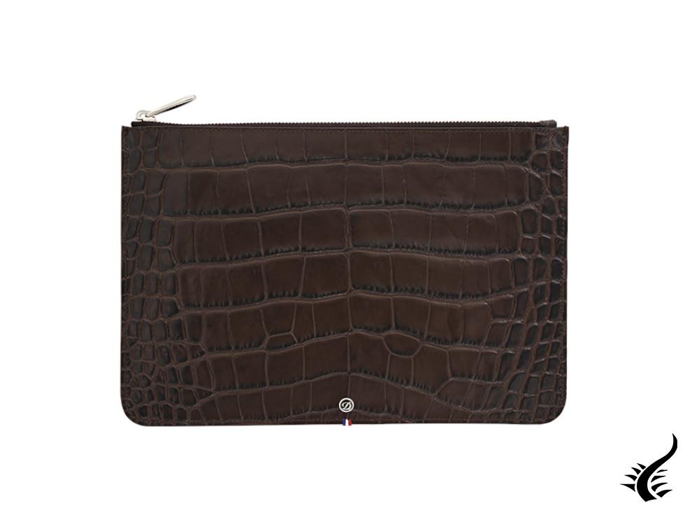 S.T. Dupont Line D Simple Pouch Croco Dandy, Leather, Brown, Zip, 181165