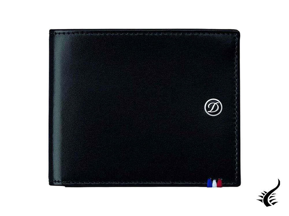 Portefeuille ST Dupont Line D, noir, cuir, 4 cartes, porte-monnaie, 180007