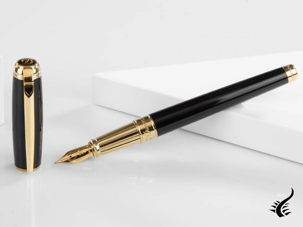 S.T. Dupont New Line D Large Fountain Pen, Lacquer, Black, Gold trim