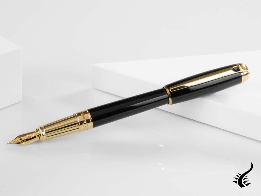 S.T. Dupont New Line D Large Fountain Pen, Lacquer, Black, Gold trim