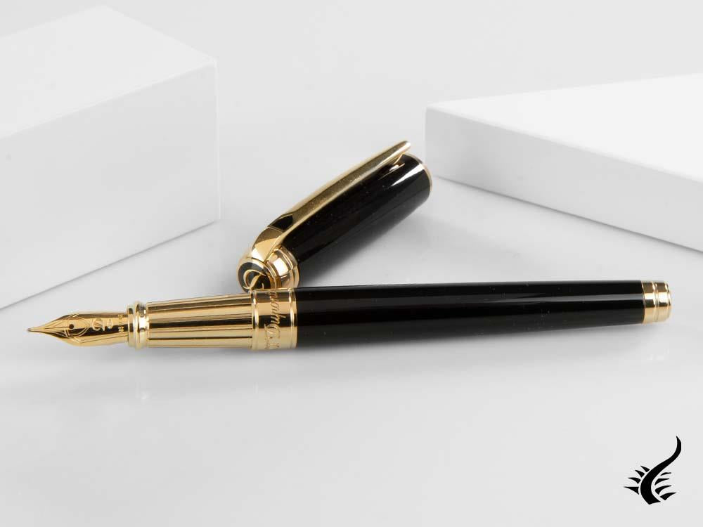 S.T. Dupont New Line D Large Fountain Pen, Lacquer, Black, Gold trim