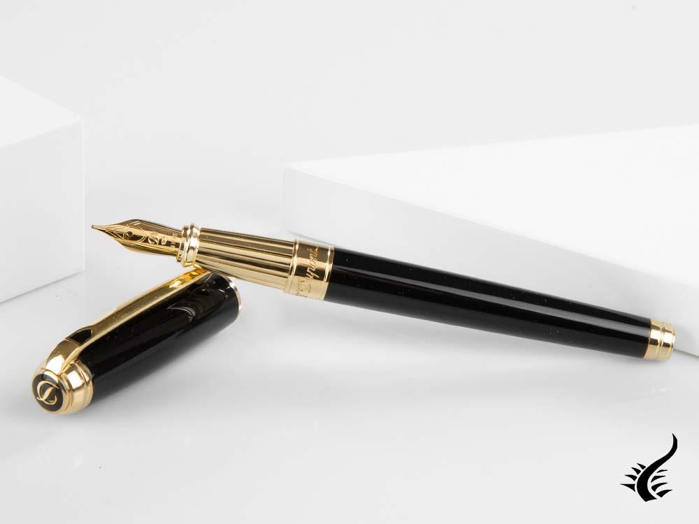 S.T. Dupont New Line D Large Fountain Pen, Lacquer, Black, Gold trim