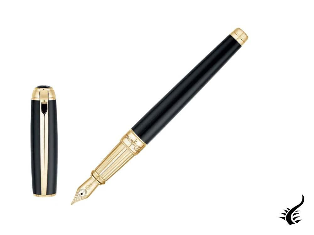 S.T. Dupont New Line D Large Fountain Pen, Lacquer, Black, Gold trim