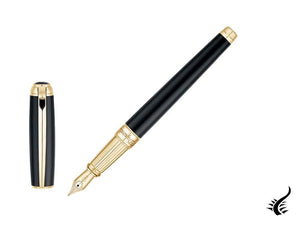 S.T. Dupont New Line D Large Fountain Pen, Lacquer, Black, Gold trim