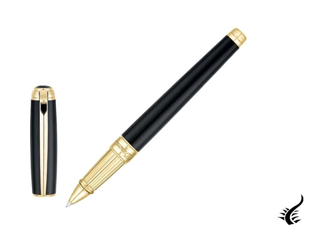 S.T. Dupont New Line D Large Rollerball pen, Lacquer, Gold trim, Black, 412101L