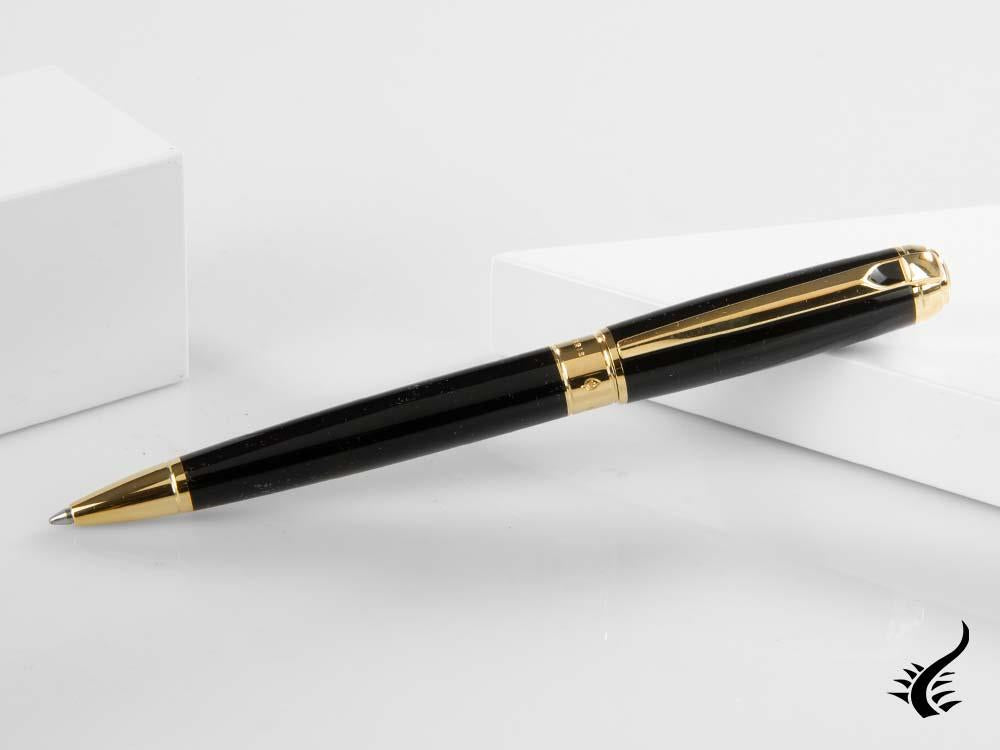 S.T. Dupont New Line D Medium Ballpoint pen, Lacquer, Black, Gold trim, 415101M