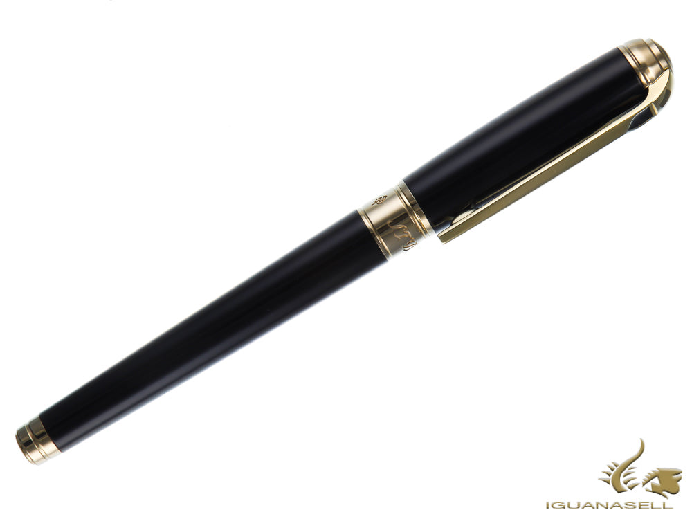 S.T. Dupont New Line D Medium  Fountain Pen, Lacquer, Black, Gold trim