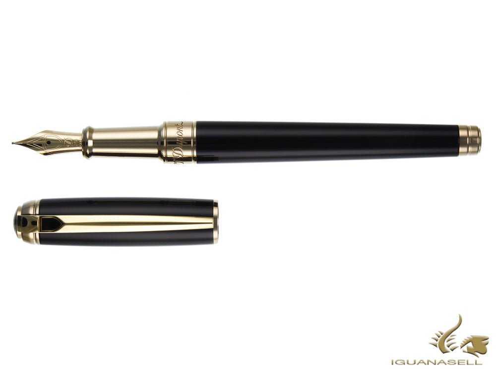 S.T. Dupont New Line D Medium  Fountain Pen, Lacquer, Black, Gold trim