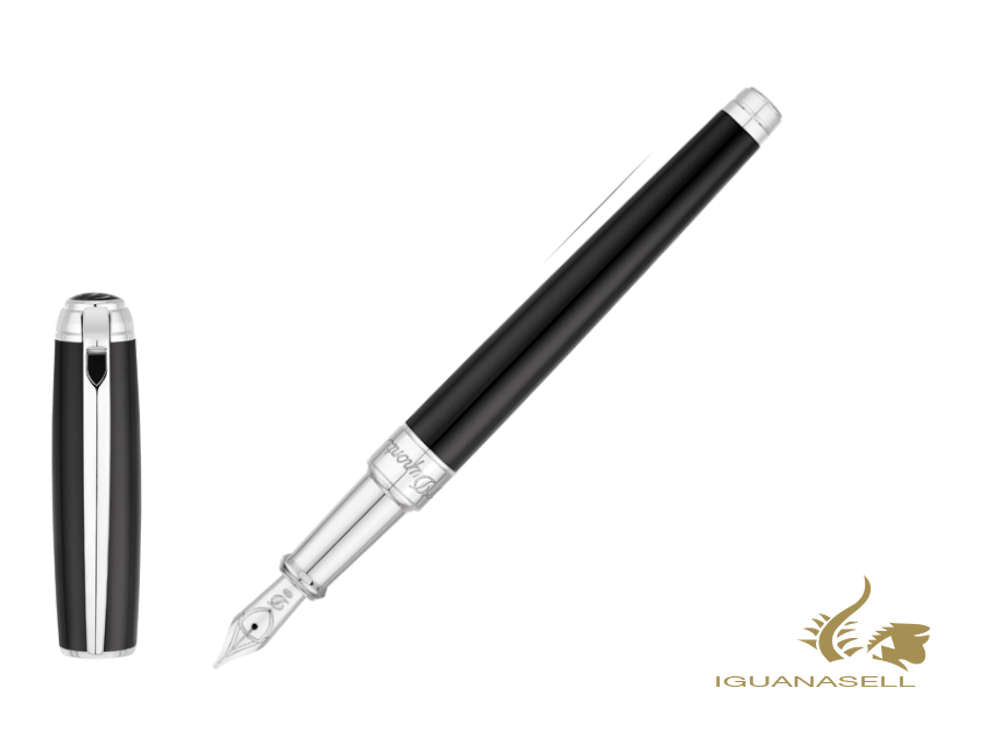 S.T. Dupont New Line D Medium Fountain Pen, Lacquer, Black, Palladium