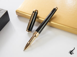 S.T. Dupont New Line D Medium Rollerball pen, Lacquer, Gold trim, Black, 412101M