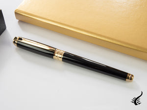 S.T. Dupont New Line D Medium Rollerball pen, Lacquer, Gold trim, Black, 412101M