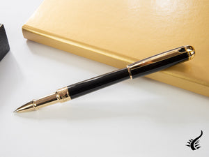 S.T. Dupont New Line D Medium Rollerball pen, Lacquer, Gold trim, Black, 412101M