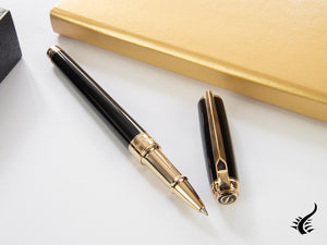 S.T. Dupont New Line D Medium Rollerball pen, Lacquer, Gold trim, Black, 412101M