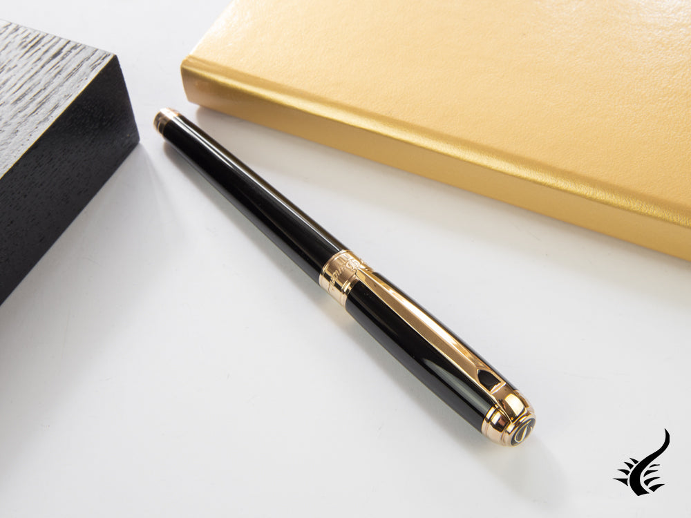 S.T. Dupont New Line D Medium Rollerball pen, Lacquer, Gold trim, Black, 412101M