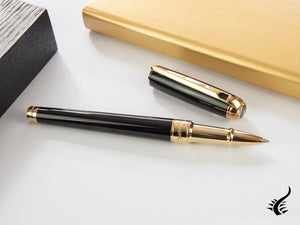 S.T. Dupont New Line D Medium Rollerball pen, Lacquer, Gold trim, Black, 412101M