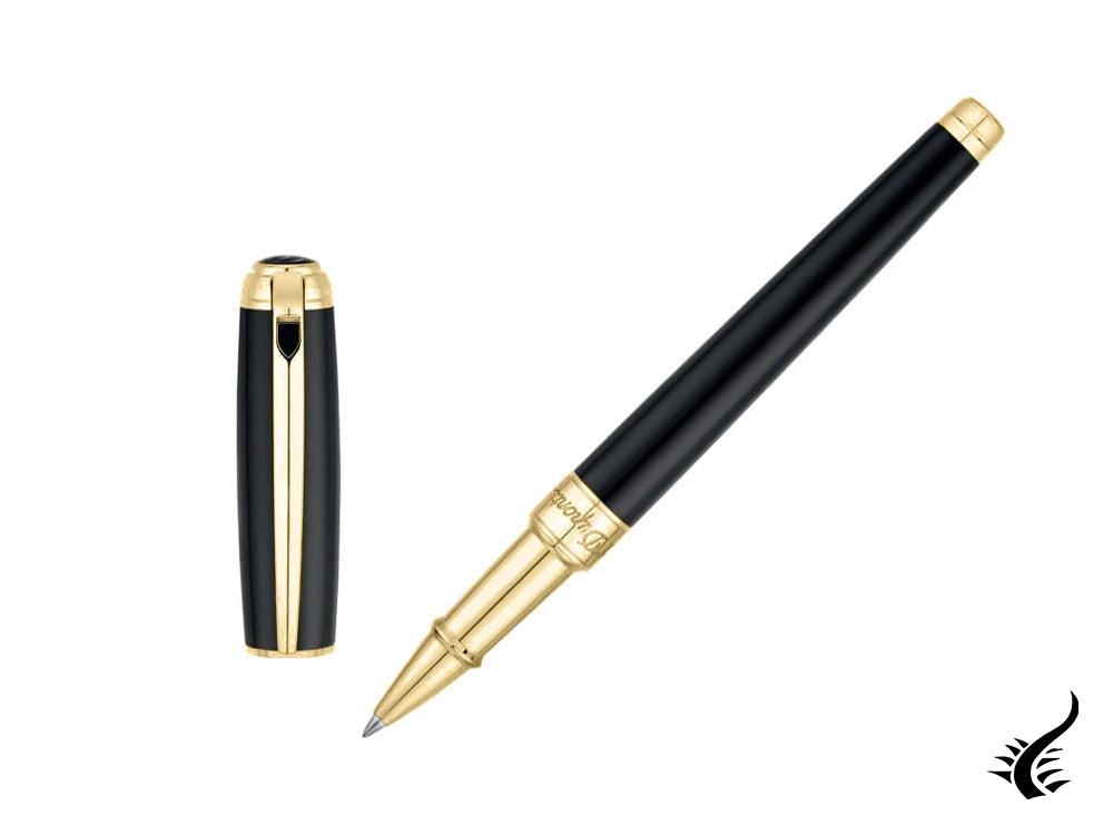 S.T. Dupont New Line D Medium Rollerball pen, Lacquer, Gold trim, Black, 412101M