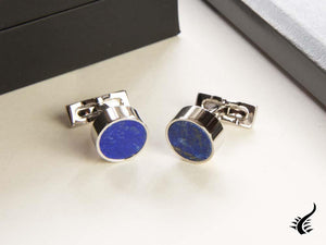 S.T. Dupont Round Cufflinks, Palladium, Lapis lazuli , Blue, 005598