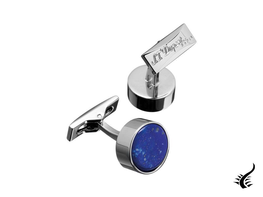 S.T. Dupont Round Cufflinks, Palladium, Lapis lazuli , Blue, 005598