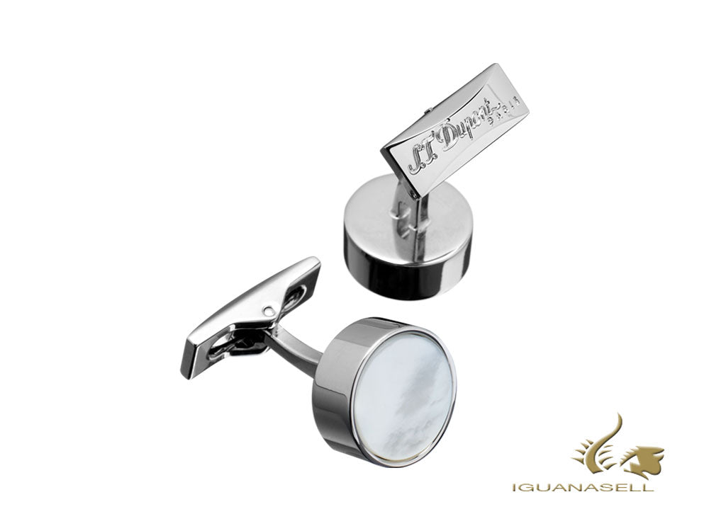 S.T. Dupont Round Cufflinks, Palladium, Mother of pearl, White, 005599