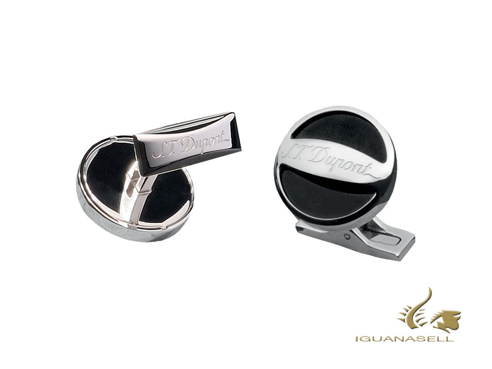 S.T. Dupont Round Cufflinks, Steel, Lacquer, Stainless Steel, Black, 005590