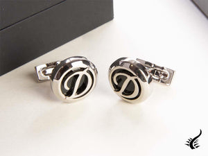 S.T. Dupont Round Cufflinks, Steel, Lacquer, Stainless Steel, Silver, 005585