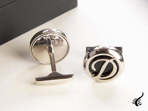 S.T. Dupont Round Cufflinks, Steel, Lacquer, Stainless Steel, Silver, 005585