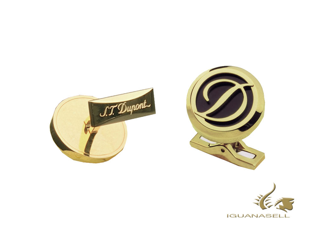 S.T. Dupont Round Cufflinks, Steel and PVD Gold, Gold, 005589